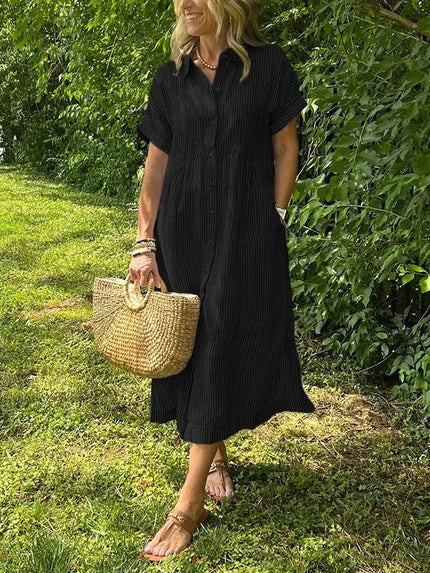 Celira – Striped Button-Up Shirt Black Dress