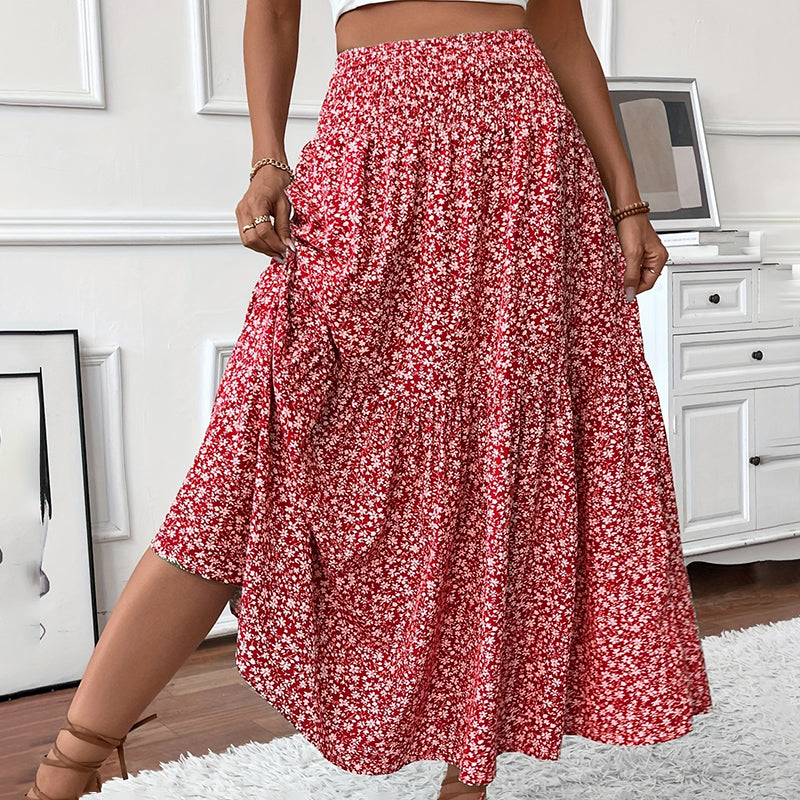 Women's Boho Floral Maxi Skirt Red Skirts
