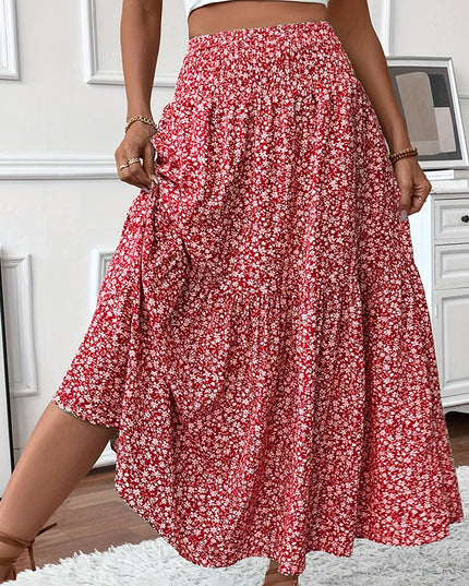 Women's Boho Floral Maxi Skirt Red Skirts