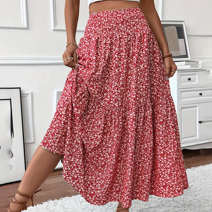 Women's Boho Floral Maxi Skirt Red Skirts