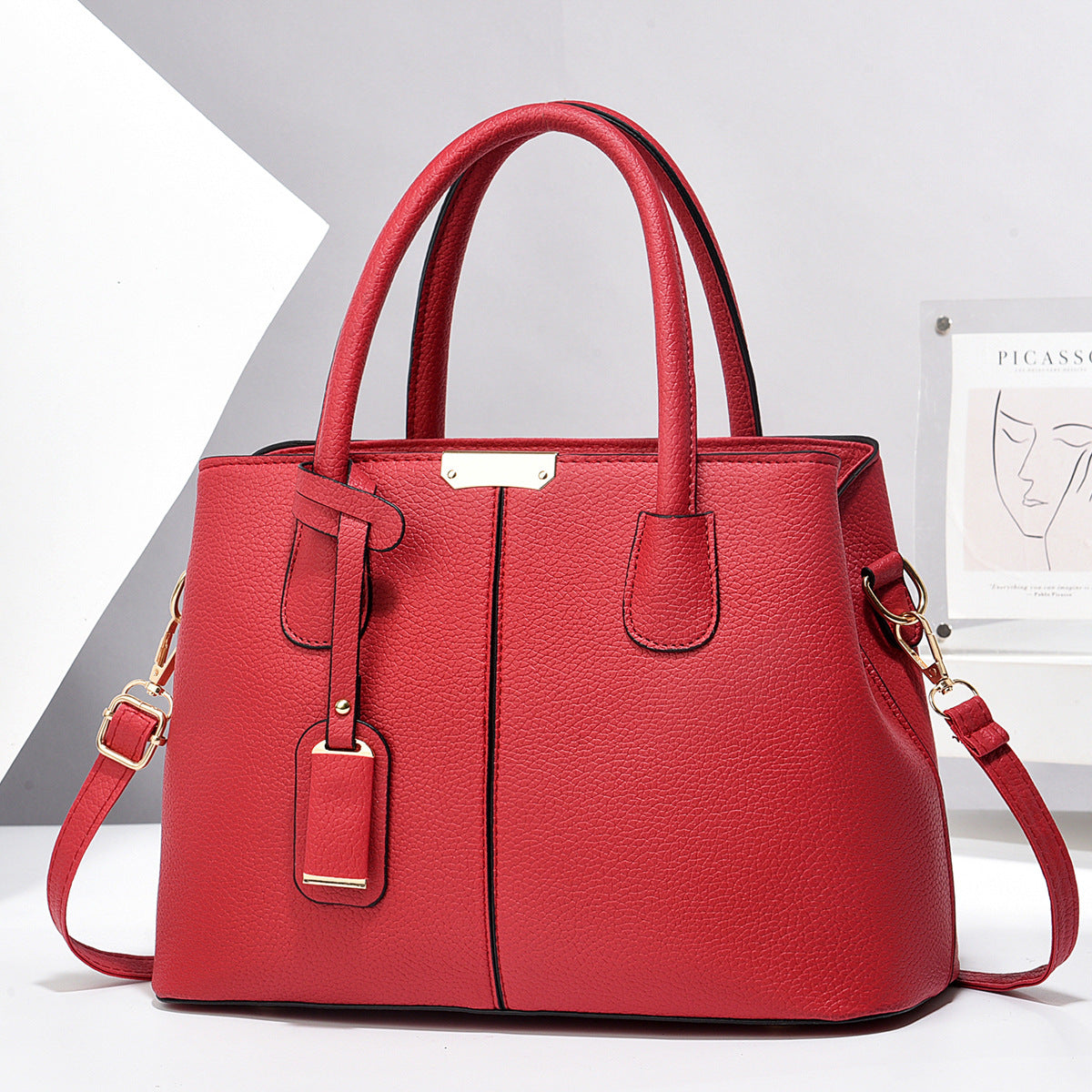 Women’s Large-Capacity PU Leather Tote & Crossbody Bag Red 30x21x13 Bag