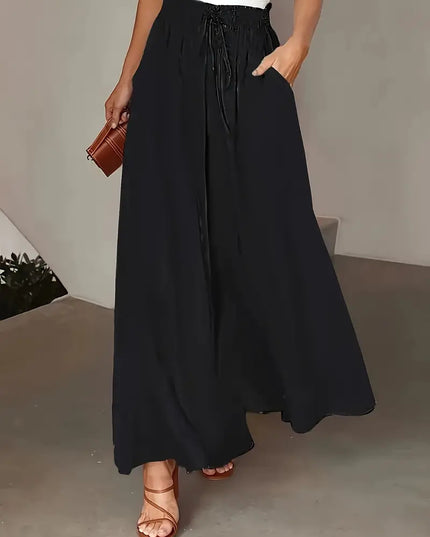 Polka Dot Elastic-Waist Wide-Leg Trousers Black Trousers