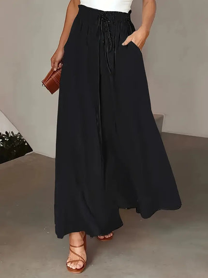 Polka Dot Elastic-Waist Wide-Leg Trousers Black Trousers