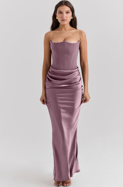 Elegant Strapless Backless Maxi Dress Purple Dresses
