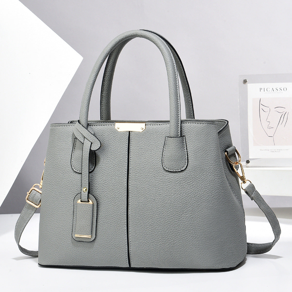 Women’s Large-Capacity PU Leather Tote & Crossbody Bag Gray 30x21x13 Bag