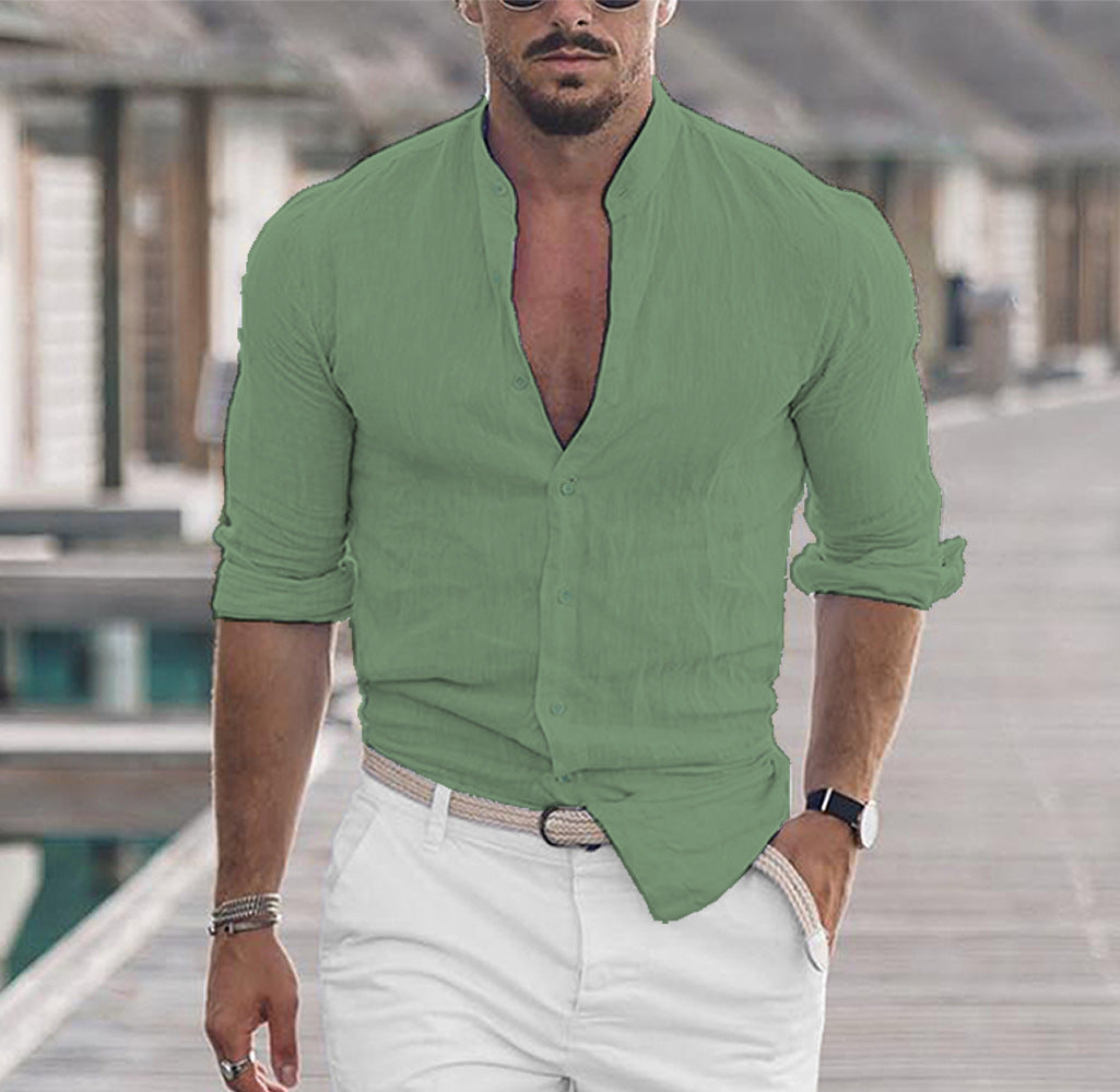 Men's Long Sleeve Solid Color Casual Shirt LTMC Green Shirts