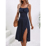 Polka Dot Split Suspender Maxi Dress Royal Blue Dresses