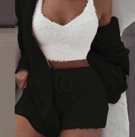 3-Piece Women’s Pajama Set | Crop Top, Shorts & Jacket Women Pants