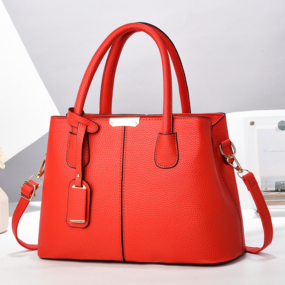 Women’s Large-Capacity PU Leather Tote & Crossbody Bag Bright Red 30x21x13 Bag