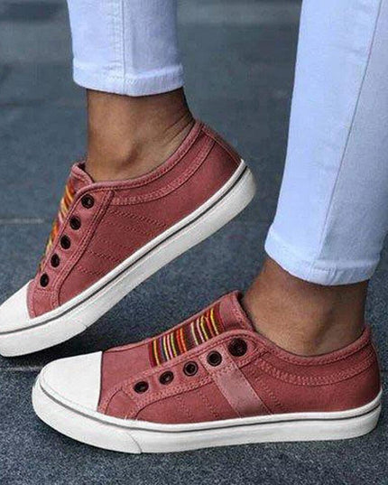 Women’s Large‑Size Canvas Elastic Flats Red Shoes & Sandals