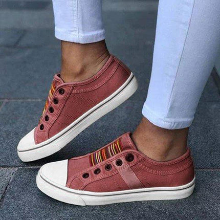 Women’s Large‑Size Canvas Elastic Flats Red Shoes & Sandals