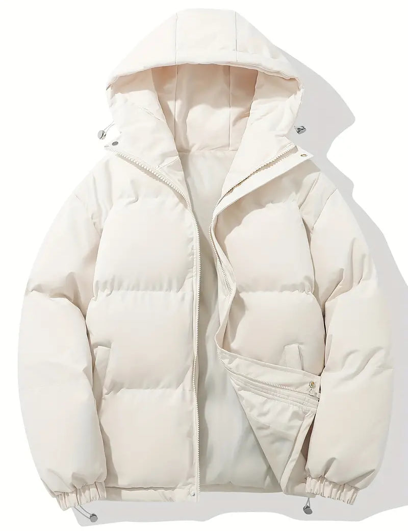 Men's Windproof and Waterproof Hooded Puffer Winter Jacket Beige white Jackets
