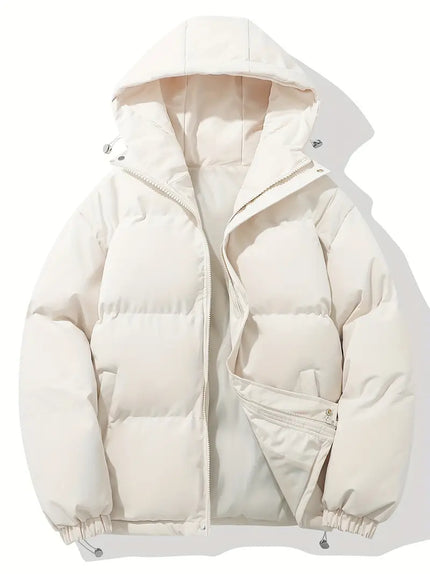 Men's Windproof and Waterproof Hooded Puffer Winter Jacket Beige white Jackets