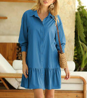 Demy™ | Laidback Luxe Button Shirt Dress Blue Dress