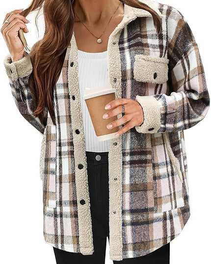 Women's Cozy Plaid Fleece Jacket Pink Fleece Jacket