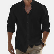 Men’s Cotton-Linen Beach Shirt Black Shirt