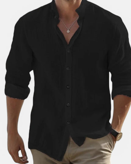 Men’s Cotton-Linen Beach Shirt Black Shirt