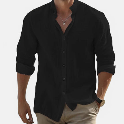 Men’s Cotton-Linen Beach Shirt Black Shirt
