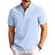 Men's Summer Stand Collar Button Short Sleeve Polo Shirt Light Blue Polo Shirts