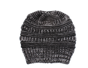 Women’s Mixed-Color Knitted Wool Ponytail Hat Black gray white Hats