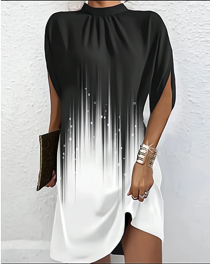 Kerstin Round Neck Batwing Sleeve Dress Black and white Dress