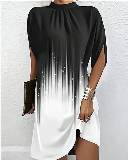 Kerstin™ Round Neck Batwing Sleeve Dress Black and white Dress