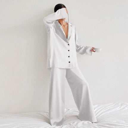 Ultra-Luxe Women’s Silk Wide-Leg Pajama Set White Outfit Sets
