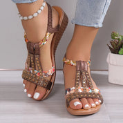 Nova- Crystal Orthopedic Sandals With Handmade Details Dark Brown