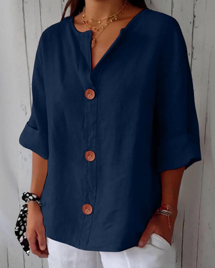 Coastal Linen Blouse – Lightweight Breathable Linen Shirt Navy Blouses