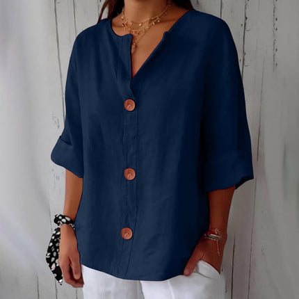 Coastal Linen Blouse – Lightweight Breathable Linen Shirt Navy Blouses
