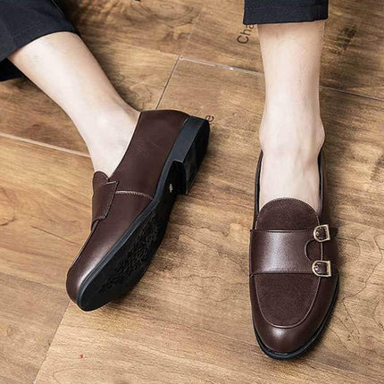Michael | British Style Buckle Leather Shoes Brown Flats