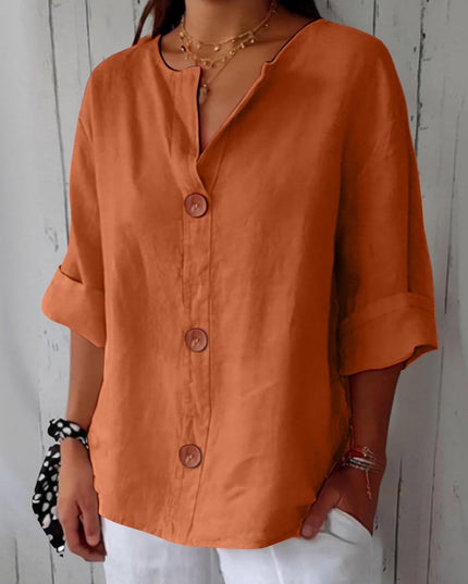 Coastal Linen Blouse – Lightweight Breathable Linen Shirt Orange Blouses