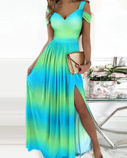 Elegant Greek Goddess Pleated Maxi Dress Tie dye Dresses