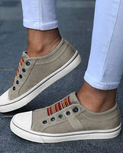 Women’s Large‑Size Canvas Elastic Flats Khaki Shoes & Sandals