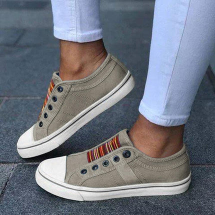 Women’s Large‑Size Canvas Elastic Flats Khaki Shoes & Sandals