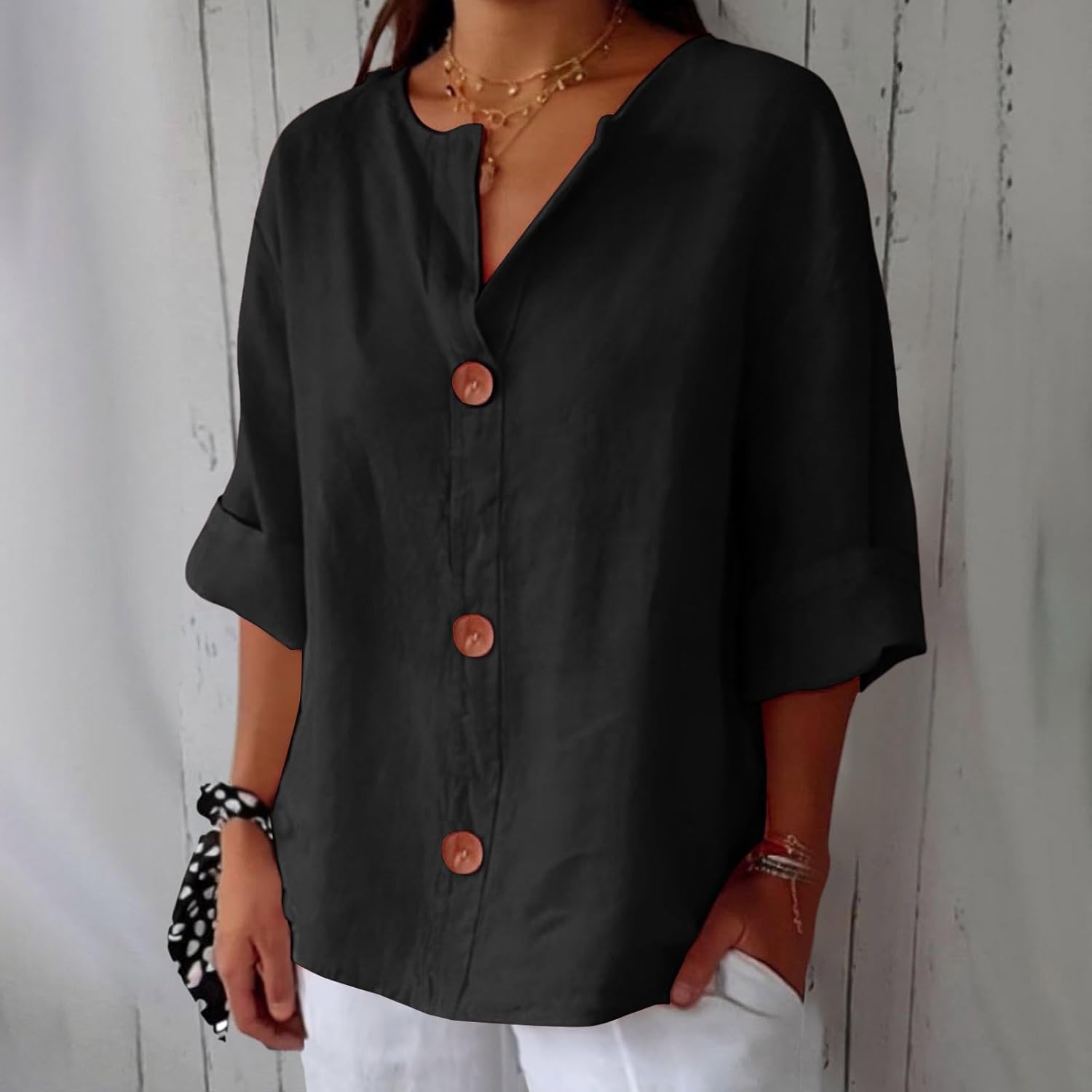 Coastal Linen Blouse – Lightweight Breathable Linen Shirt Black Blouses