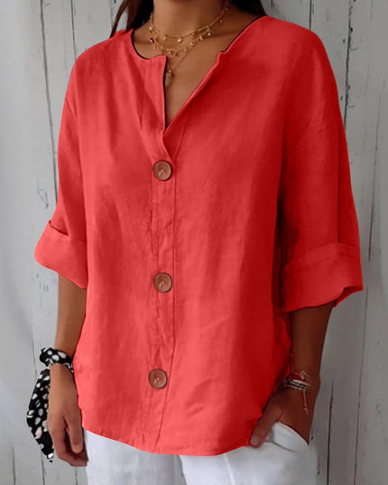 Coastal Linen Blouse – Lightweight Breathable Linen Shirt Red Blouses