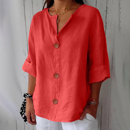 Coastal Linen Blouse – Lightweight Breathable Linen Shirt Red Blouses