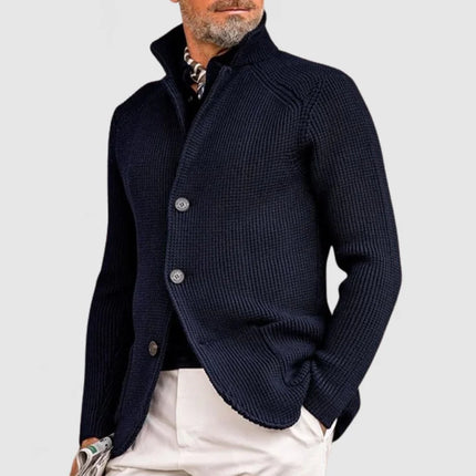 Men's Classic Stand-Up Collar Knitted Sweate Dark Blue Sweaters