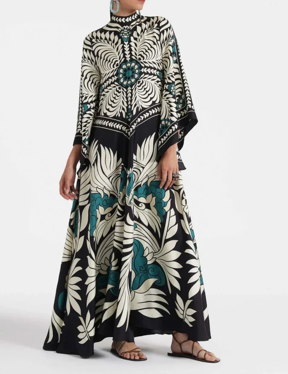 Elegance Floral Print Waterfall Sleeves Maxi Dress Dresses