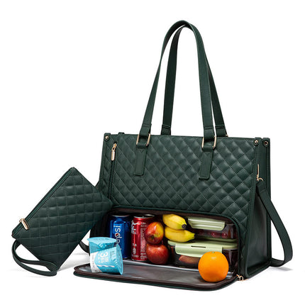 2-in-1 Lunch Tote Bag for Stylish Professional Women Dark Green 36x16x30cm Tote Bags