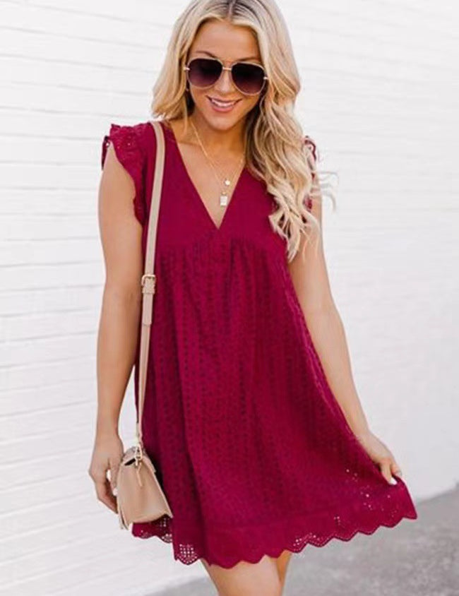 Lace Dresses With Pocket Wine Red Dresses