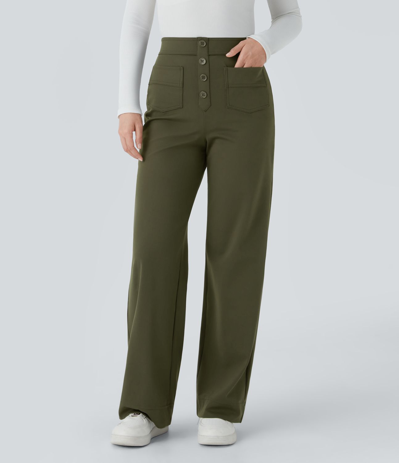 Jade | Elastic pants with high Waist Green Trousers