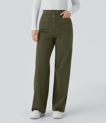 Jade | Elastic pants with high Waist Green Trousers