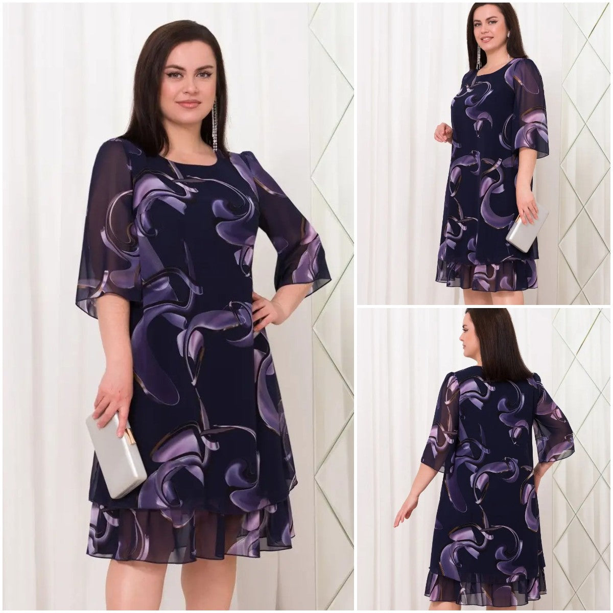Emma- Midnight Swirl Chiffon Dress DRESS