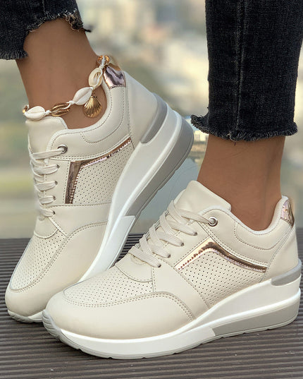 Women's Emery Wedge Platform Sneakers – Sporty Comfort, Elevated Style Beige Sneakers