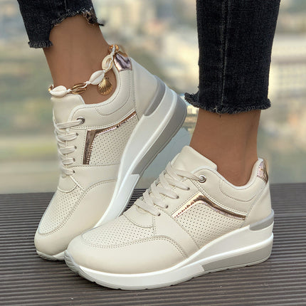 Women's Emery Wedge Platform Sneakers – Sporty Comfort, Elevated Style Beige Sneakers