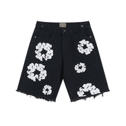 Embroidered Denim Shorts for Men and Women Black Shorts