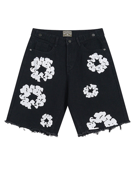 Kapok Men's Embroidered Denim Shorts Black Men Shorts