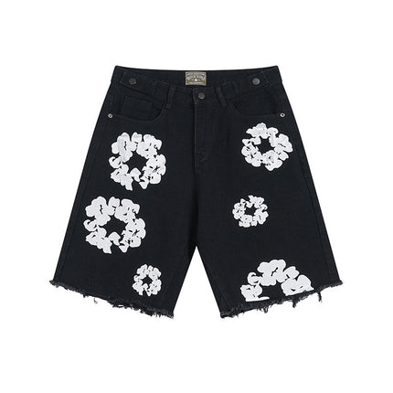 Embroidered Denim Shorts for Men and Women Black Shorts